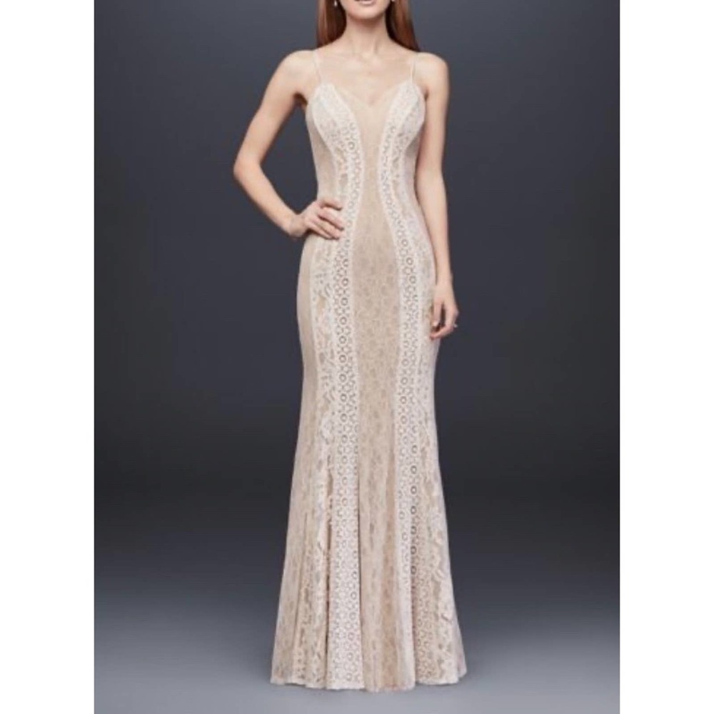 DB Studio Mixed Lace Sheath Gown Dress